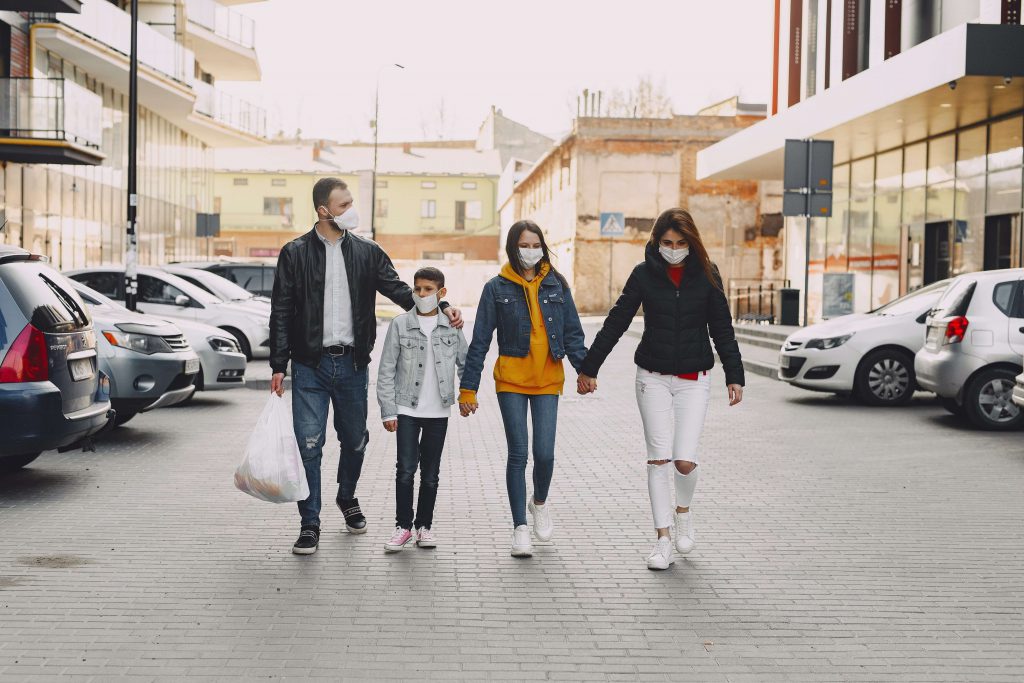 Family walking during the COVID-19 pandemic.