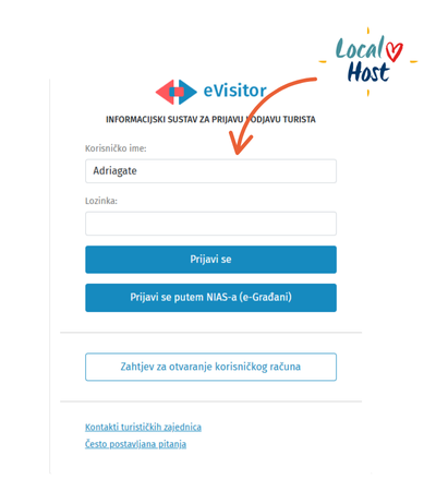 Prijava na eVisitor za Local host oznaku