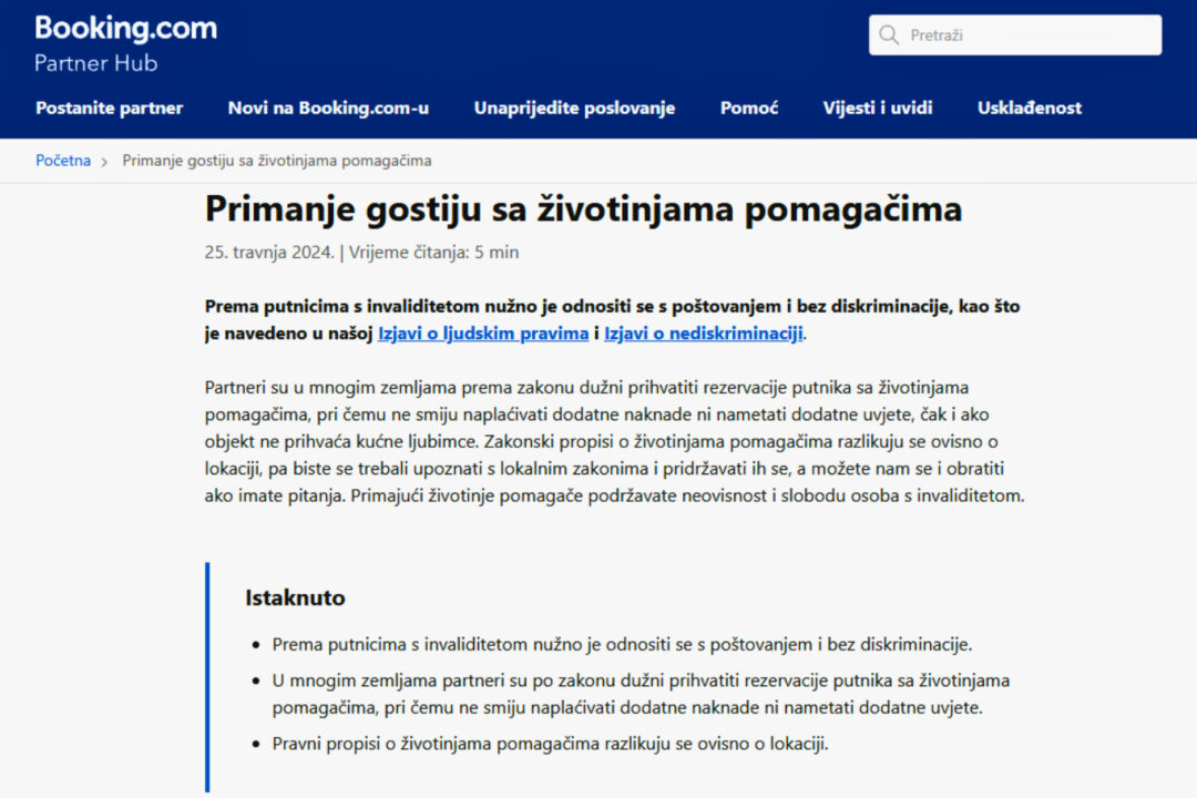 Primanje gostiju sa životinjama pomagačima
