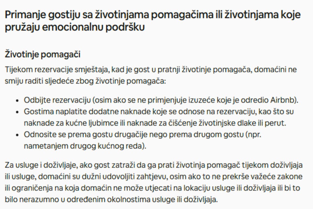 Airbnb Životinje pomagači